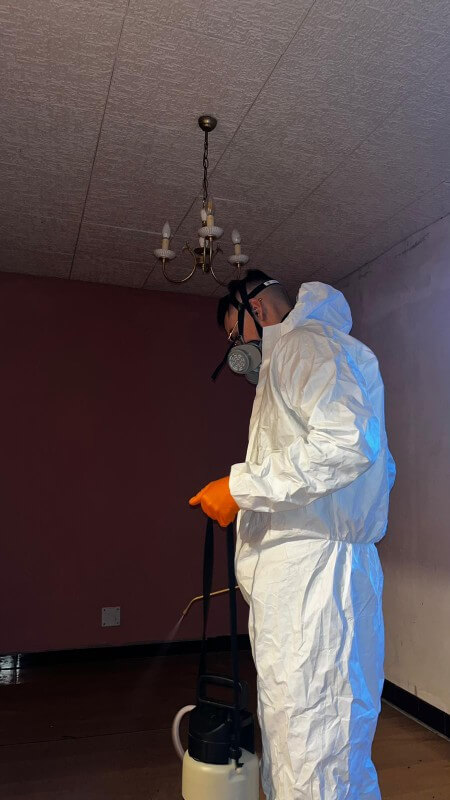 technicien Deratisenet entrain de désinsectiser un logement
