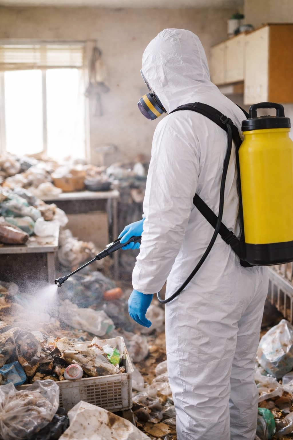 image généré par l'IA représentant un technicien en intervention de désinfection du syndrome de Diogène